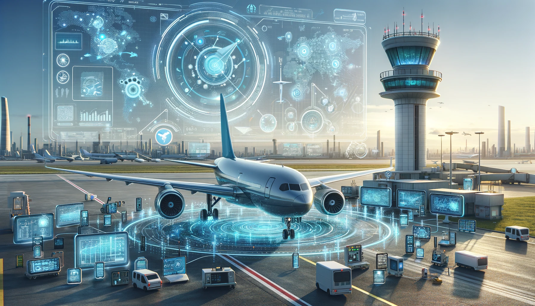 DALL·E-2024-05-06-09.07.52-A-futuristic-aviation-scene-depicting-the-Internet-of-Things-concept.-The-scene-includes-an-airplane-equipped-with-various-high-tech-sensors-and-conne