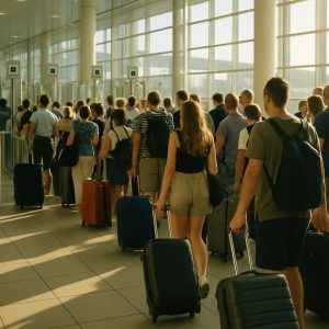 Fronty kvůli EES na letišti – cestující čekají u biometrické hraniční kontroly