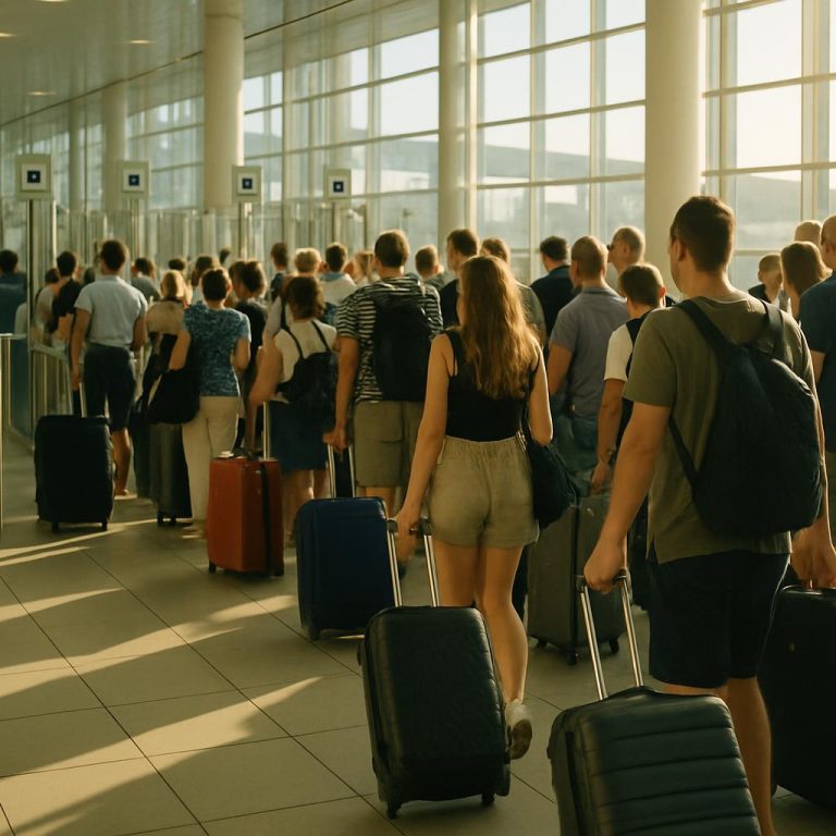 Fronty kvůli EES na letišti – cestující čekají u biometrické hraniční kontroly