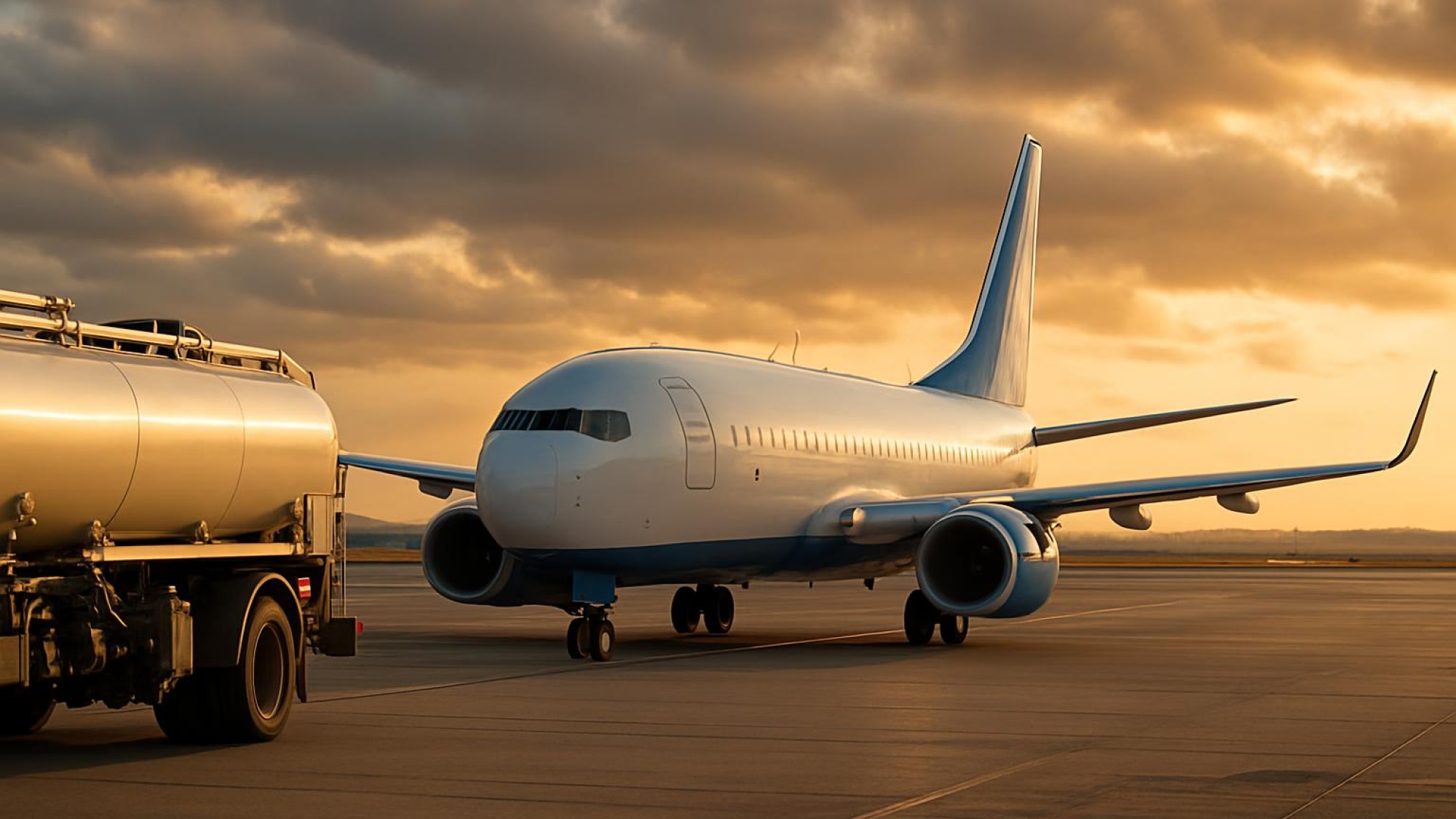 Výsledky Ryanairu – letadlo Boeing 737 a palivová cisterna na letišti