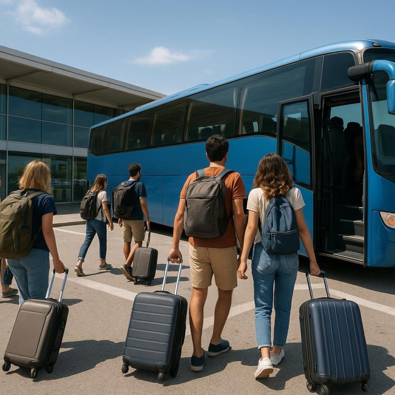 Letiště Bergamo - cestující nastupují do autobusu do centra Milána