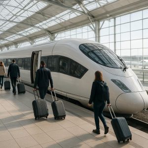 Letiště Stansted – nástupiště vlaku do centra Londýna