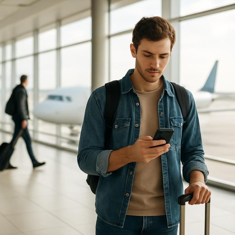 Ryanair Google Cloud AI – cestující s telefonem na letišti